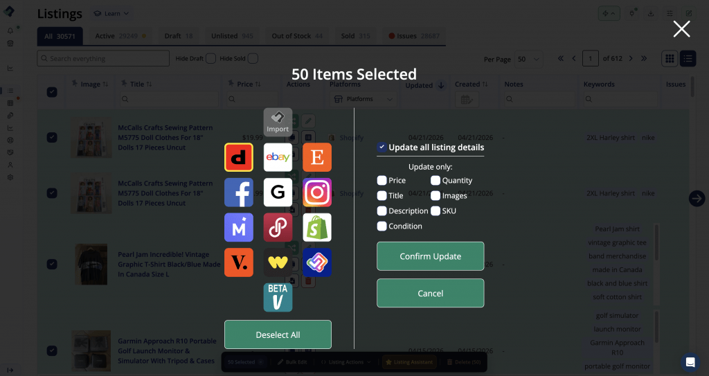 Update listings on depop from List Perfectly